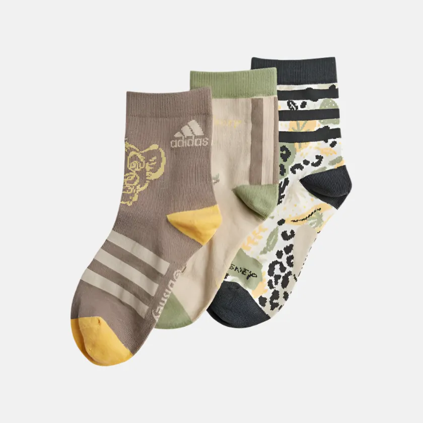 FF Adidas Disney Lion King 3 Pairs Kids Unisex Training Socks -Simple Brown Chalk White Wonder Beige 0112