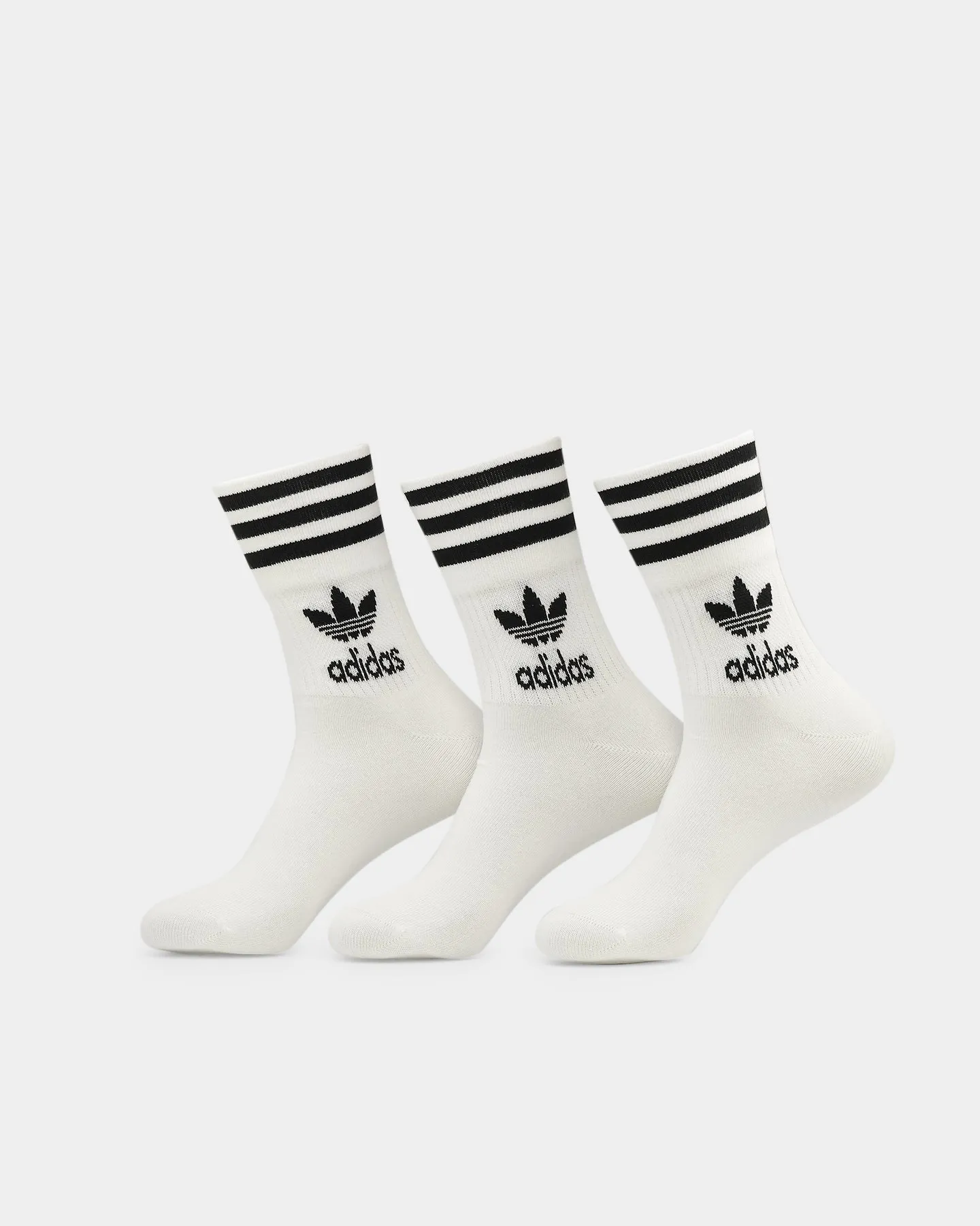 FF Adidas Mid Cut Crew Socks 3 Pack White Black 0112