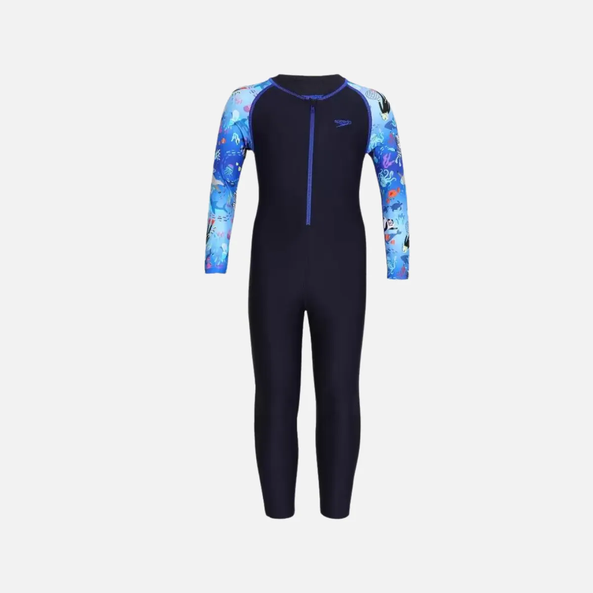 Tbkicks FF Speedo Color Block All Over Printed All In One Suit kids Swim-suit -True Navy Coral White 0204